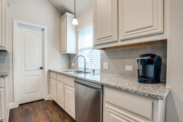 1400 Stone Ridge Dr, Anna, TX 75409 - kitchen featuring dishwasher, a sink, backsplash, and dark wood finished floors