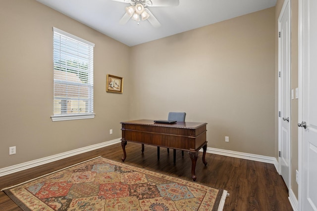 1027 Addison Ave, Pottsboro, TX 75076 - office area featuring a ceiling fan, wood finished floors, and baseboards