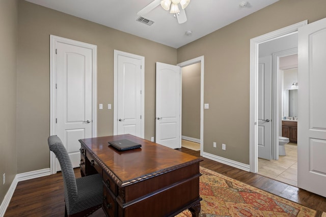 1027 Addison Ave, Pottsboro, TX 75076 - office space with a ceiling fan, wood finished floors, and baseboards