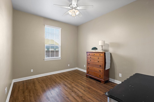 1027 Addison Ave, Pottsboro, TX 75076 - bedroom with dark wood-style floors, baseboards, and ceiling fan