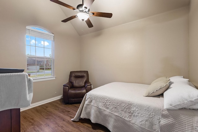 1027 Addison Ave, Pottsboro, TX 75076 - bedroom with wood finished floors, baseboards, vaulted ceiling, and a ceiling fan
