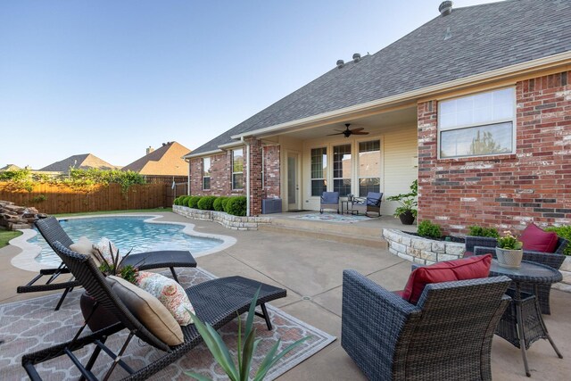 1027 Addison Ave, Pottsboro, TX 75076 - view of pool with a ceiling fan, a fenced backyard, and a patio