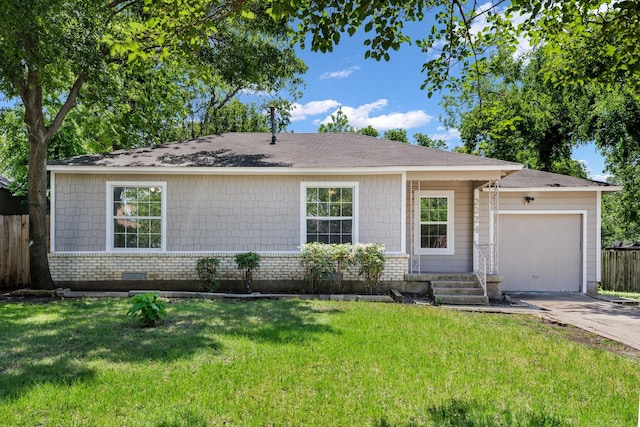 2224 Tisinger Ave, Dallas, TX 75228 - ranch-style house with concrete driveway, fence, a front yard, and a garage