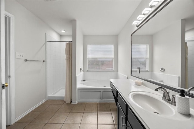 5712 Goldfinch Way, Dallas, TX 75249 - full bath featuring tile patterned flooring, a bath, a tile shower, and vanity