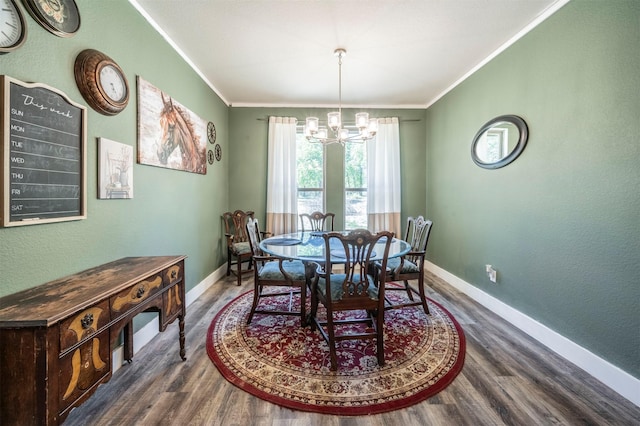 2033 Antler Loop, Poolville, TX 76487 - dining space with a chandelier, dark wood-style floors, and ornamental molding