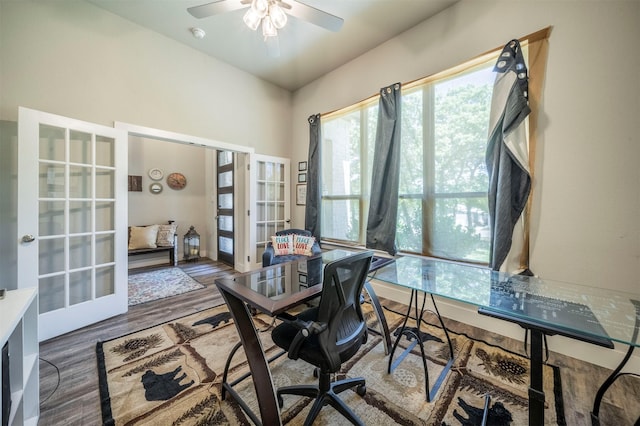 2033 Antler Loop, Poolville, TX 76487 - home office with french doors, wood finished floors, and a ceiling fan