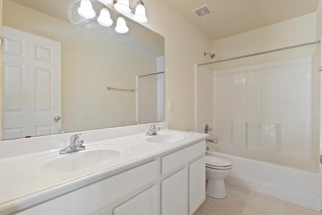 bathroom featuring visible vents, tile patterned flooring, toilet, and a sink