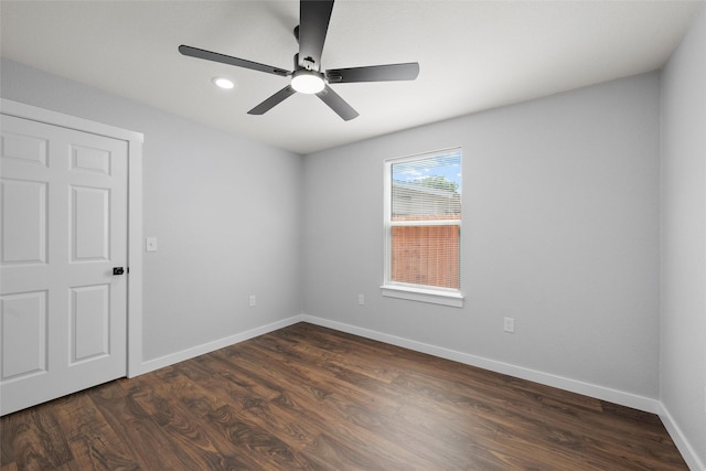 1124 Faulkner Ln, Waco, TX 76704 - spare room featuring recessed lighting, baseboards, a ceiling fan, and dark wood-type flooring