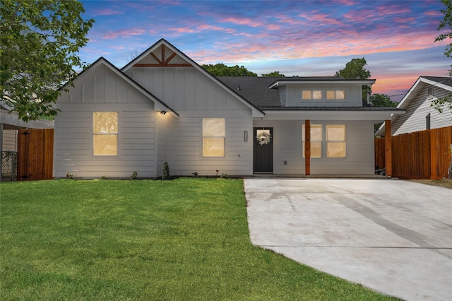 1124 Faulkner Ln, Waco, TX 76704 - modern inspired farmhouse with driveway, board and batten siding, a porch, and roof with shingles