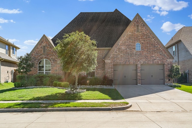 1884 Knoxbridge Rd, Forney, TX 75126 - view of front of home with brick siding, driveway, a front yard, and roof with shingles