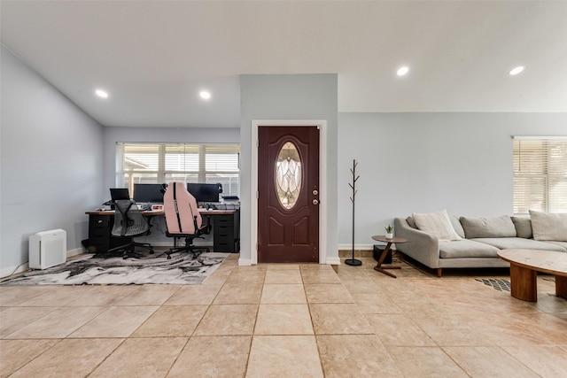 5102 Galaxie Rd, Garland, TX 75044 - foyer entrance featuring light tile patterned floors and recessed lighting
