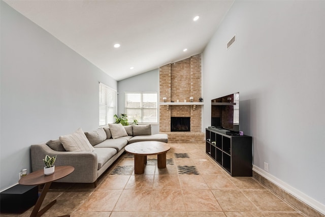 5102 Galaxie Rd, Garland, TX 75044 - living room with a fireplace, high vaulted ceiling, and recessed lighting
