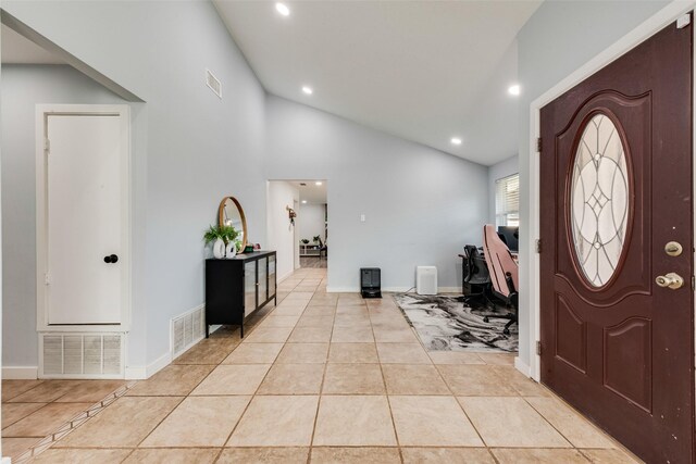 5102 Galaxie Rd, Garland, TX 75044 - entryway with lofted ceiling, light tile patterned floors, and recessed lighting