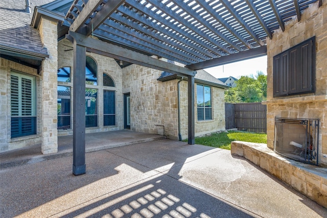 101 Crest Canyon Dr, Fort Worth, TX 76108 - view of patio / terrace featuring an outdoor stone fireplace and a pergola
