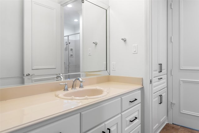422 Mustang Dr, Sunnyvale, TX 75182 - bathroom featuring vanity, an enclosed shower, and tile patterned flooring