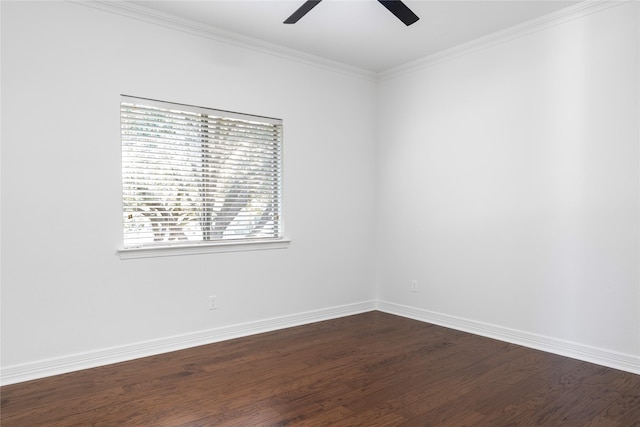 422 Mustang Dr, Sunnyvale, TX 75182 - spare room with ceiling fan, dark wood-style flooring, ornamental molding, and baseboards