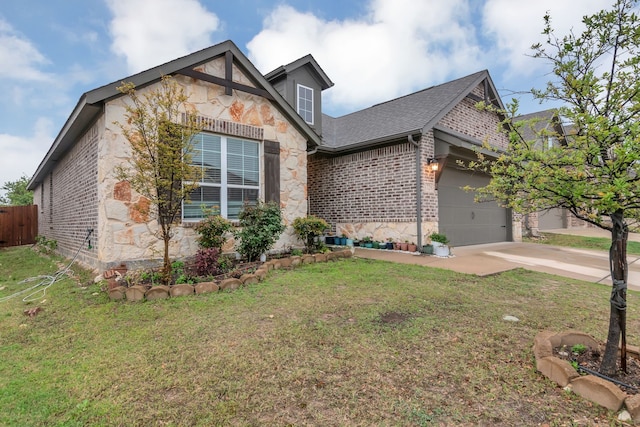 1728 Rio Secco Dr, Fort Worth, TX 76131 - view of front of property with concrete driveway, stone siding, a garage, brick siding, and roof with shingles