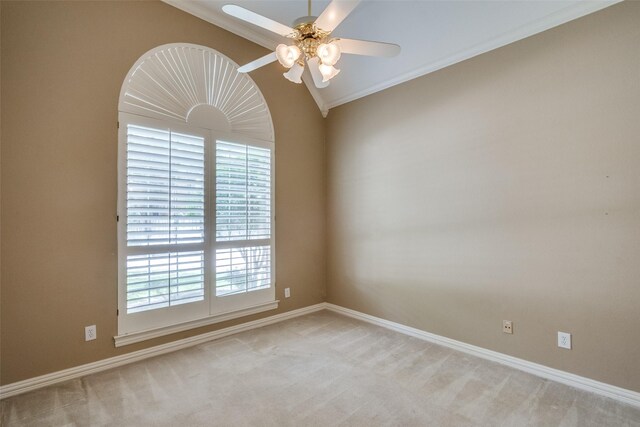1405 Chesapeake Dr, Plano, TX 75093 - empty room with a ceiling fan, crown molding, light colored carpet, and baseboards