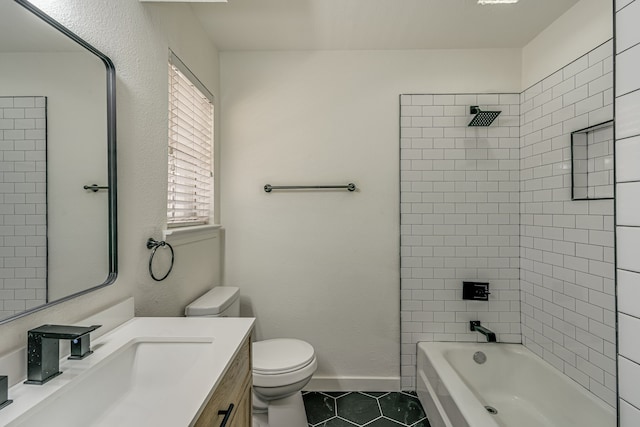 3319 Sheffield Dr, Arlington, TX 76013 - full bathroom featuring tile patterned flooring, toilet, vanity, shower / tub combination, and baseboards