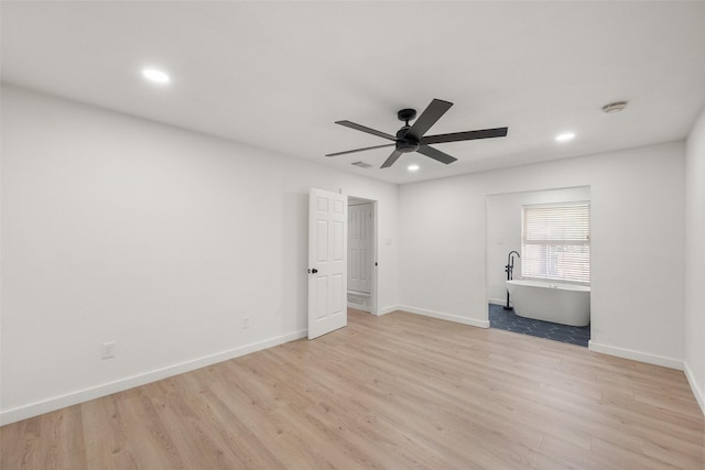3319 Sheffield Dr, Arlington, TX 76013 - unfurnished room with a ceiling fan, light wood finished floors, baseboards, recessed lighting, and a smoke detector