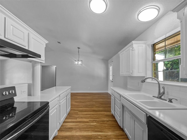 316 W 3rd Ter, Springtown, TX 76082 - kitchen featuring a sink, decorative backsplash, range with electric cooktop, light countertops, and black dishwasher