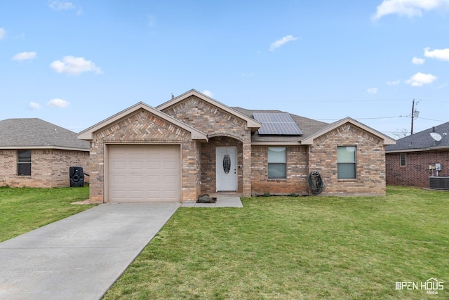 single story home featuring a front lawn and brick siding