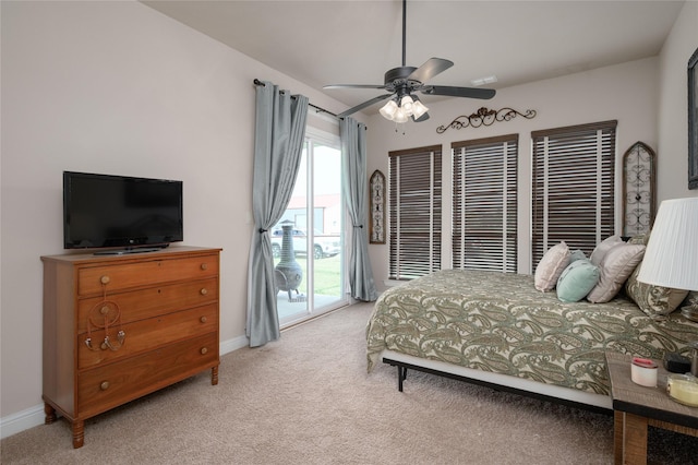 8636 Morgan Rd, Blue Ridge, TX 75424 - bedroom with access to exterior, light carpet, baseboards, and a ceiling fan