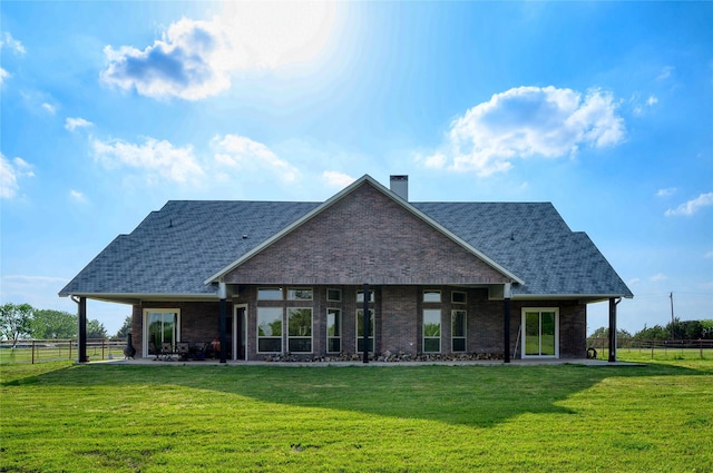 8636 Morgan Rd, Blue Ridge, TX 75424 - rear view of property featuring a patio, a shingled roof, and a chimney
