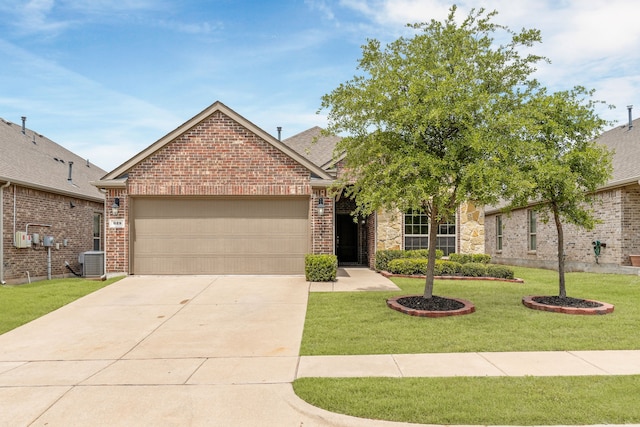 625 Brock Dr, Anna, TX 75409 - ranch-style home featuring brick siding, an attached garage, driveway, and central AC unit