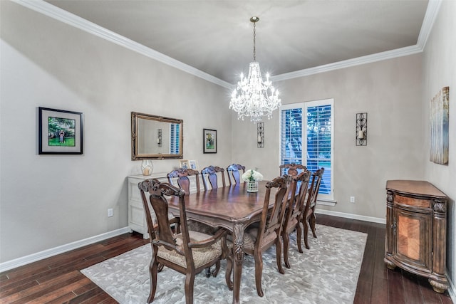 7021 Castle Creek Ct, Fort Worth, TX 76132 - dining space featuring baseboards, dark wood-style floors, an inviting chandelier, and ornamental molding