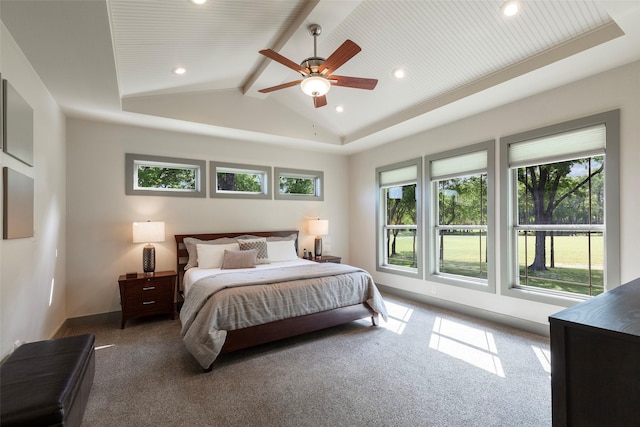 1228 Miller Rd, Melissa, TX 75454 - bedroom featuring carpet floors, a ceiling fan, vaulted ceiling with beams, and recessed lighting