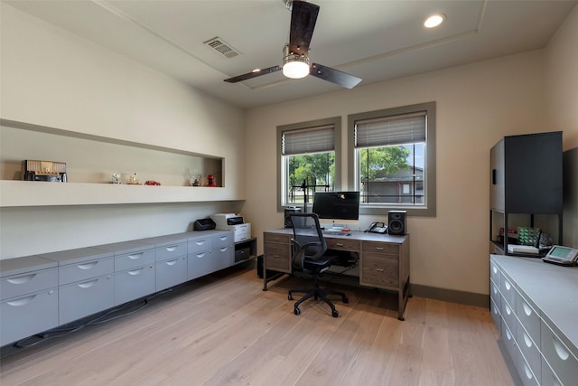 1228 Miller Rd, Melissa, TX 75454 - office space with light wood-style flooring, baseboards, visible vents, recessed lighting, and a ceiling fan