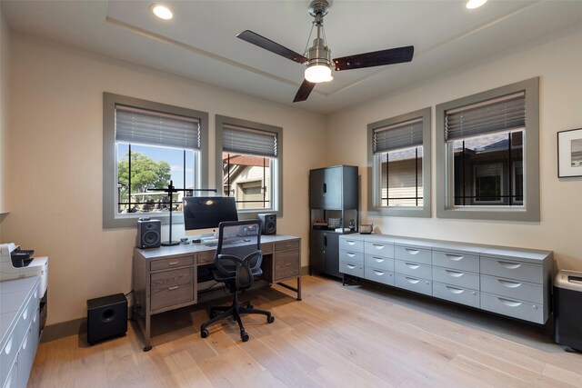 1228 Miller Rd, Melissa, TX 75454 - office area with recessed lighting, a ceiling fan, and light wood-type flooring