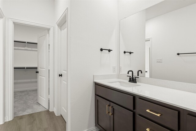 917 Janwood Dr, Plano, TX 75075 - bathroom featuring wood finished floors, vanity, and a walk in closet