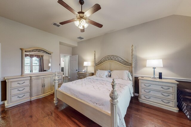 4001 Dellman Dr, Fort Worth, TX 76262 - bedroom with a ceiling fan, visible vents, and dark wood finished floors