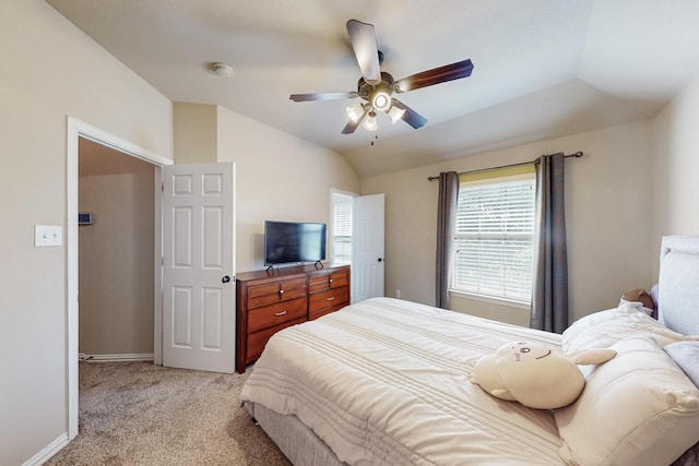 4001 Dellman Dr, Fort Worth, TX 76262 - bedroom with lofted ceiling, ceiling fan, baseboards, and light colored carpet