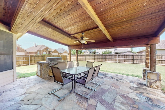 4001 Dellman Dr, Fort Worth, TX 76262 - view of patio featuring grilling area, exterior kitchen, a fenced backyard, and outdoor dining area
