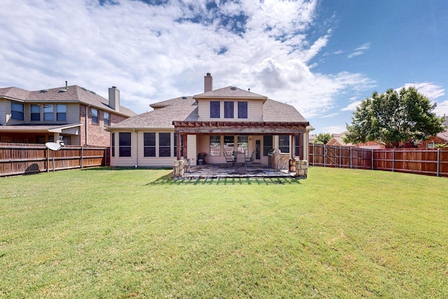 4001 Dellman Dr, Fort Worth, TX 76262 - rear view of property featuring a lawn, a patio, and a fenced backyard