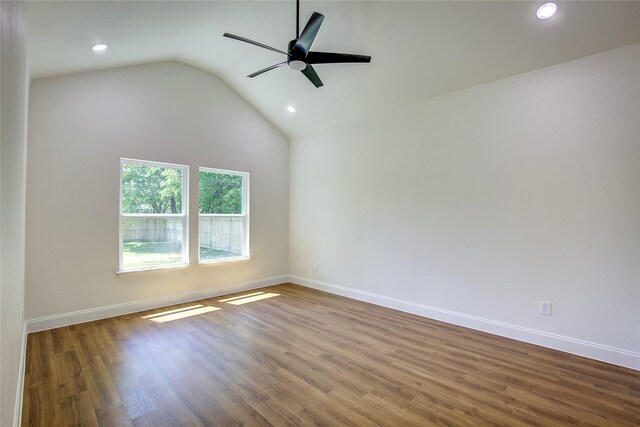 unfurnished room with recessed lighting, a ceiling fan, and baseboards