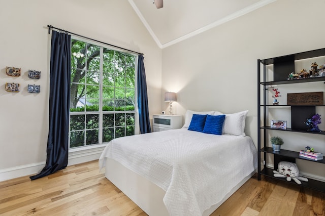 881 Saint James Ct, Fairview, TX 75069 - bedroom with lofted ceiling, multiple windows, ornamental molding, wood finished floors, and ceiling fan