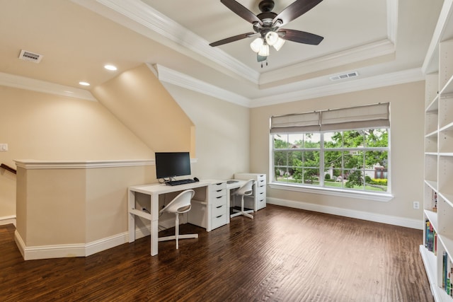 881 Saint James Ct, Fairview, TX 75069 - home office with wood finished floors, a ceiling fan, ornamental molding, baseboards, and recessed lighting