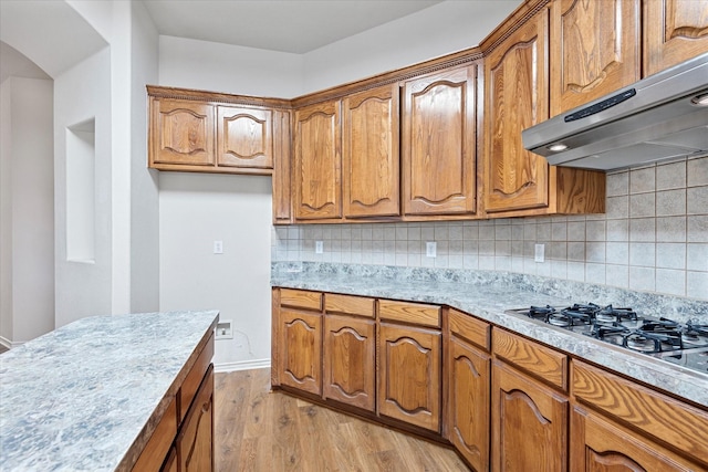 1008 Talley Ln, Frisco, TX 75033 - kitchen with a ceiling fan, a sink, light wood-type flooring, stainless steel appliances, and under cabinet range hood