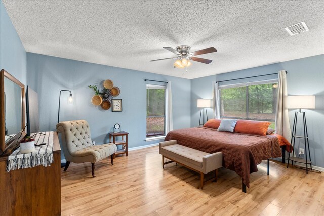 bedroom featuring a textured ceiling and light wood-type flooring