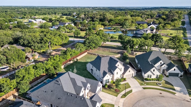 318 Waters Edge Dr, Argyle, TX 76226 - birds eye view of property featuring a forest view, a water view, and a residential view