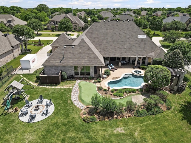 drone / aerial view with a residential view