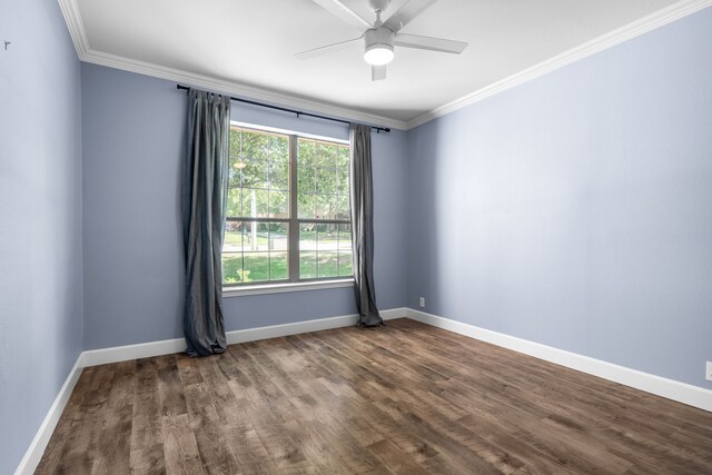 32 Royal Oaks Cir, Denton, TX 76210 - spare room featuring ornamental molding, wood finished floors, baseboards, and a ceiling fan