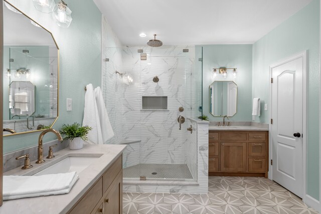 32 Royal Oaks Cir, Denton, TX 76210 - bathroom with a marble finish shower and two vanities