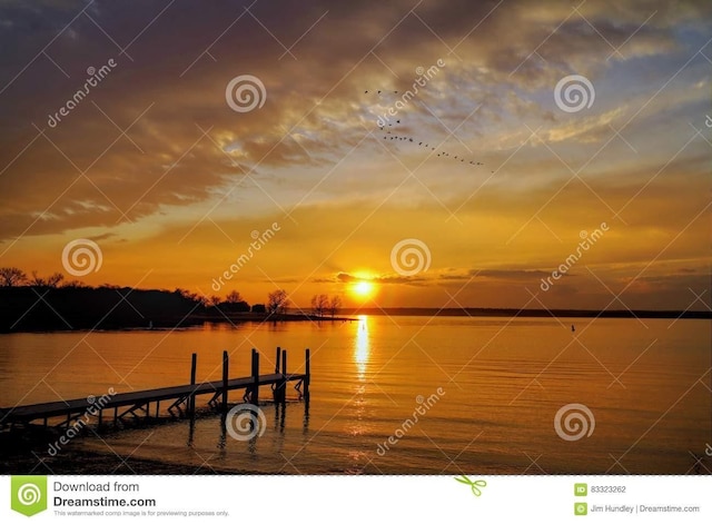 property view of water with a dock