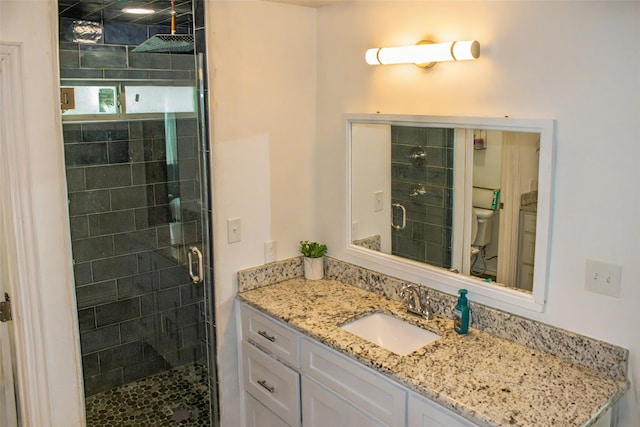 4024 Calmont Ave, Fort Worth, TX 76107 - bathroom with toilet, vanity, and a stall shower