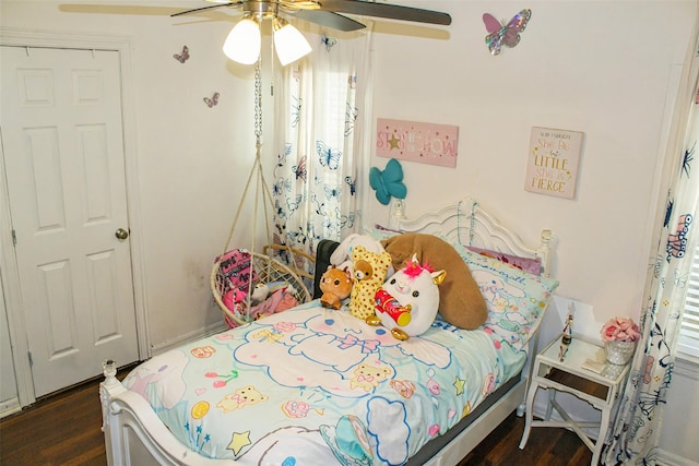 4024 Calmont Ave, Fort Worth, TX 76107 - bedroom featuring a ceiling fan and dark wood-style floors